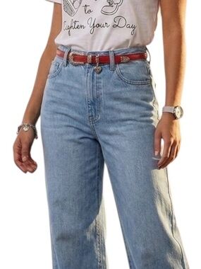 Brighton Croc Embossed Red Leather Belt Heart Charm Skinny Womens Size S 28